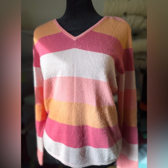 Charter Club Cute Cashmere Crewneck Striped Orange, Pink, Cream. S - Picture 10 of 10